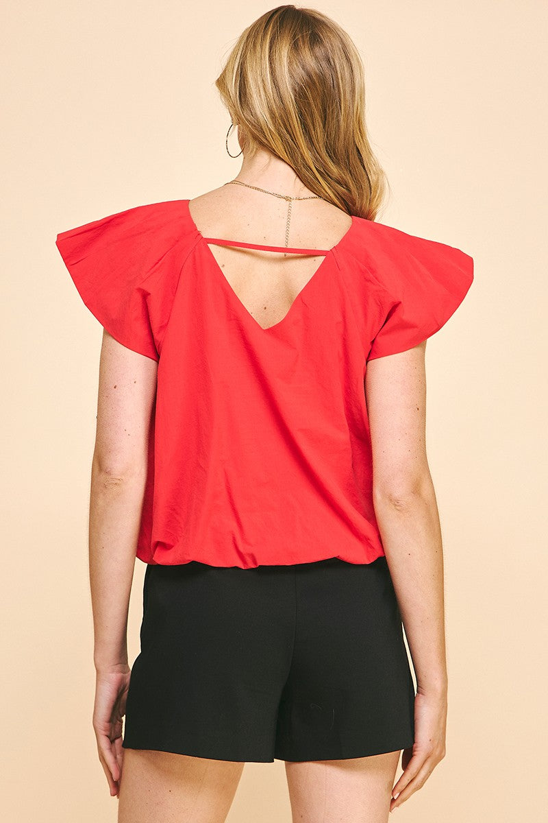 Pleated short sleeve woven top