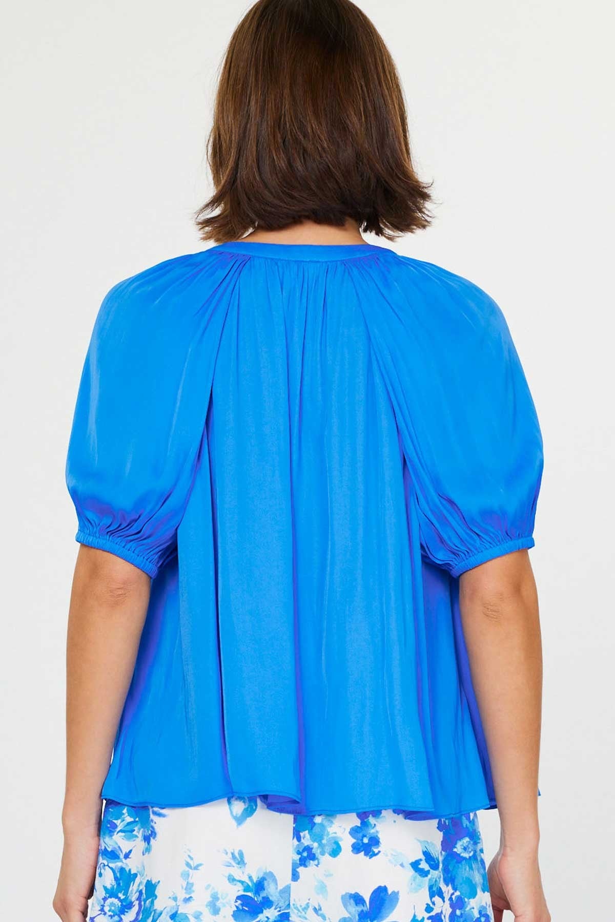 Azure Blue Split Neck Blouse