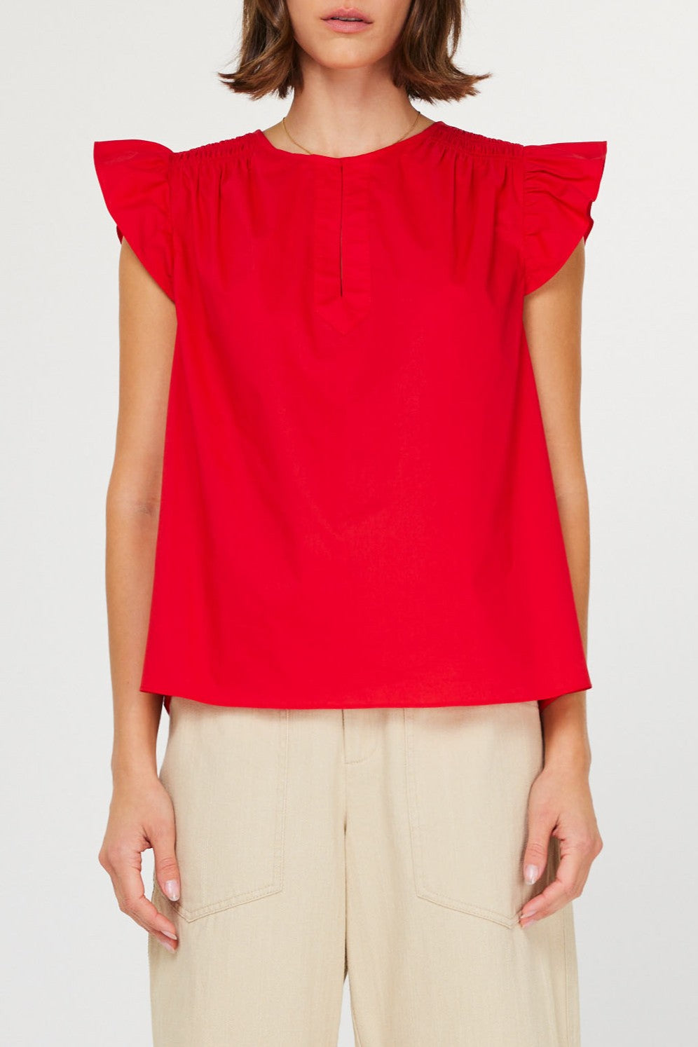 Red Flutter Smocked Top