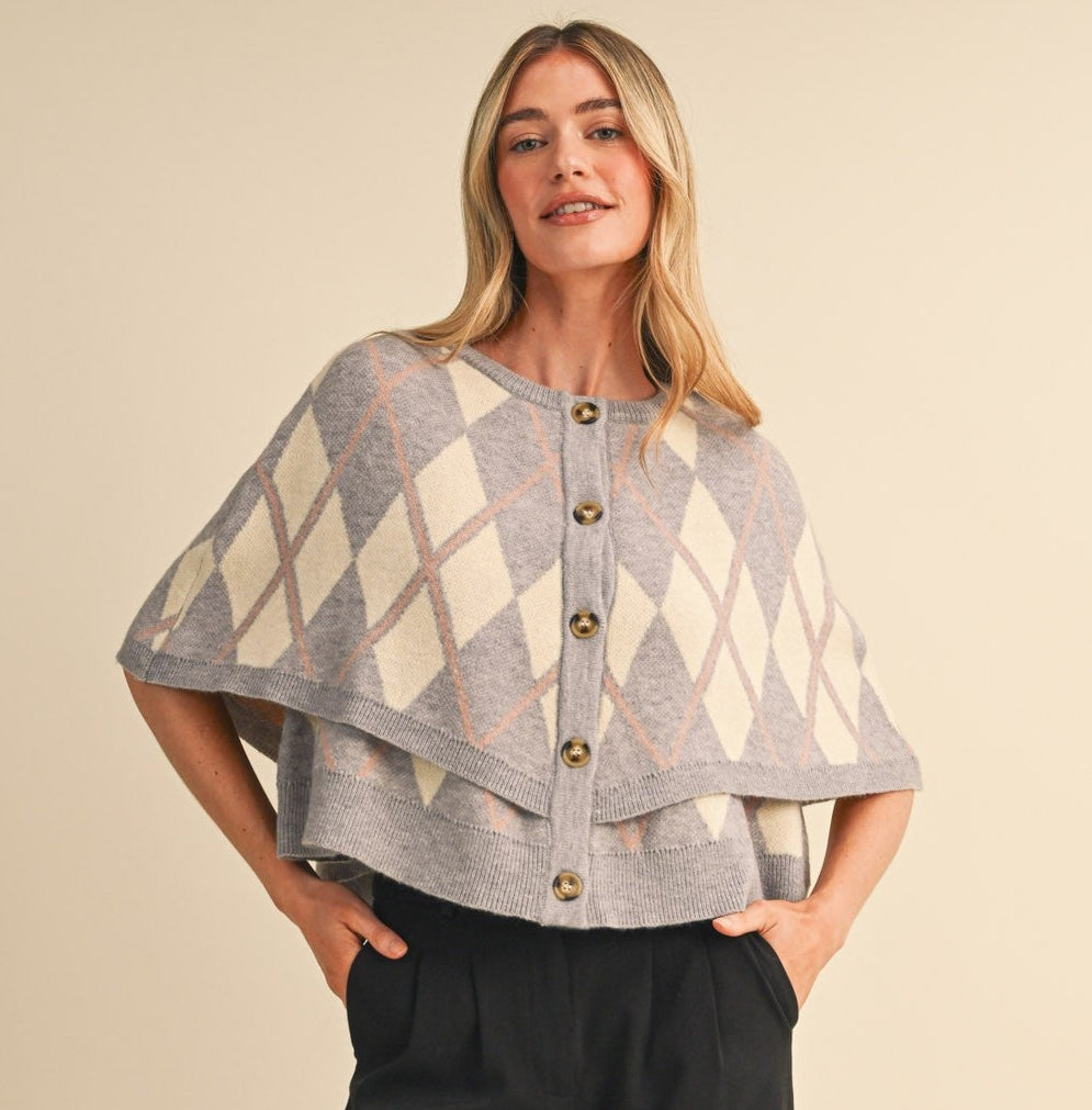 Argyle Button Down Cape Cardigan