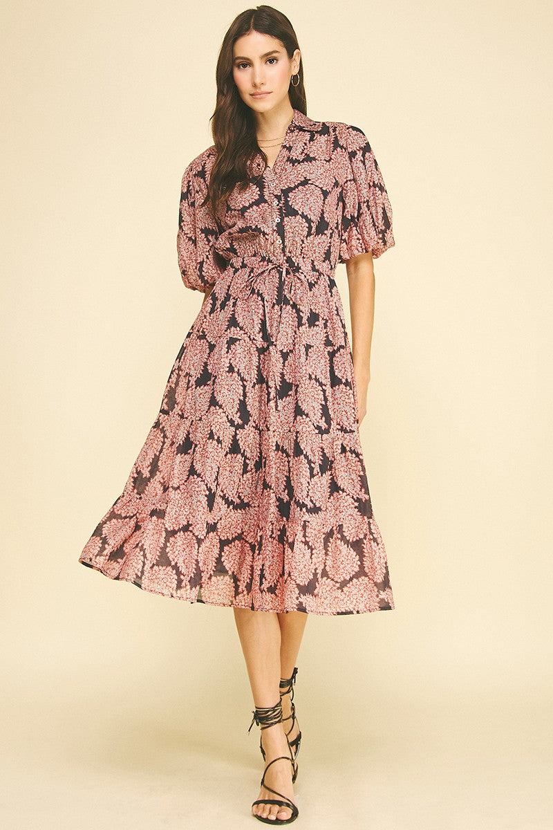 Floral button tiered midi