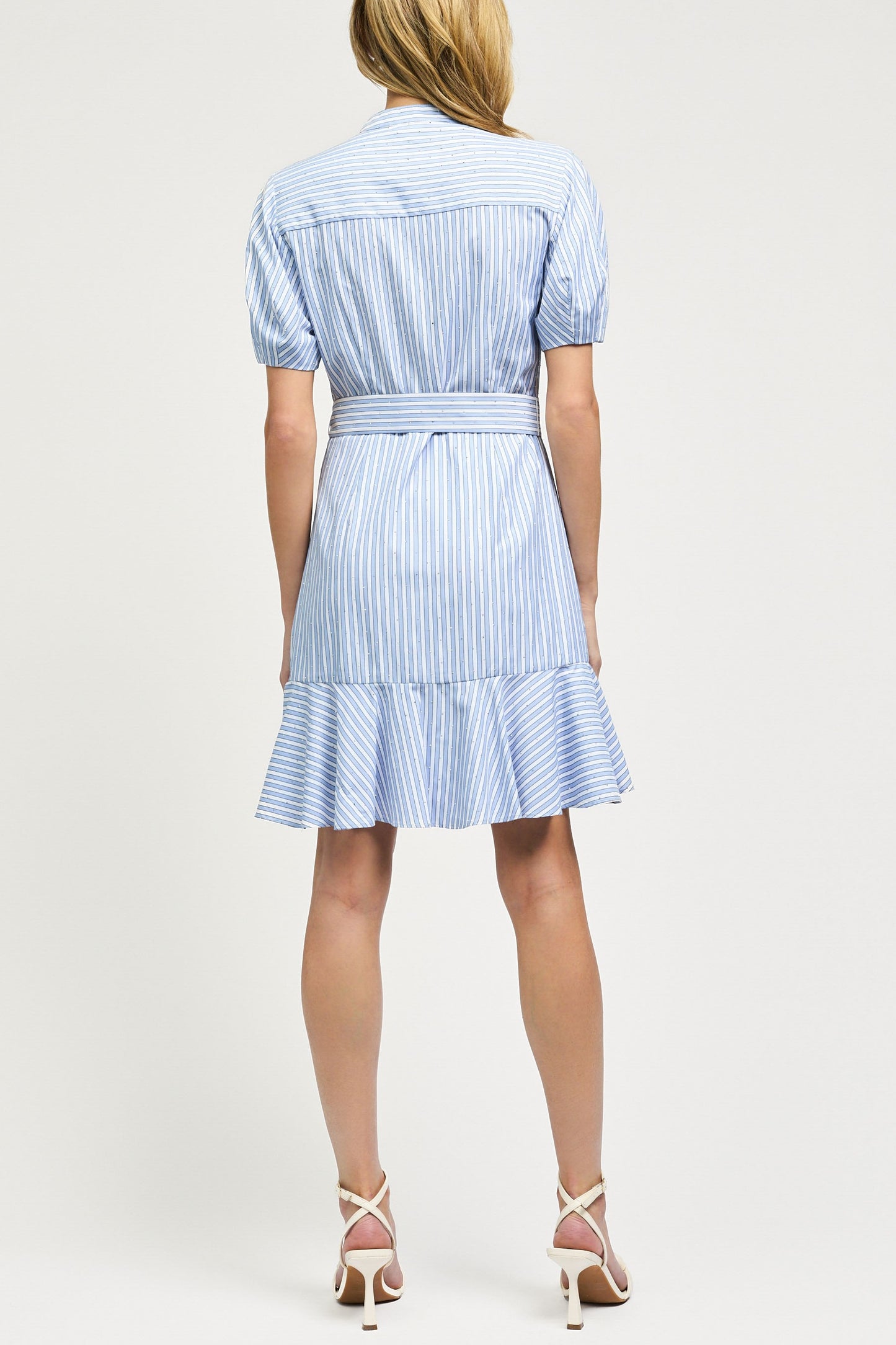 Blue/White Striped Rhinestone Dress