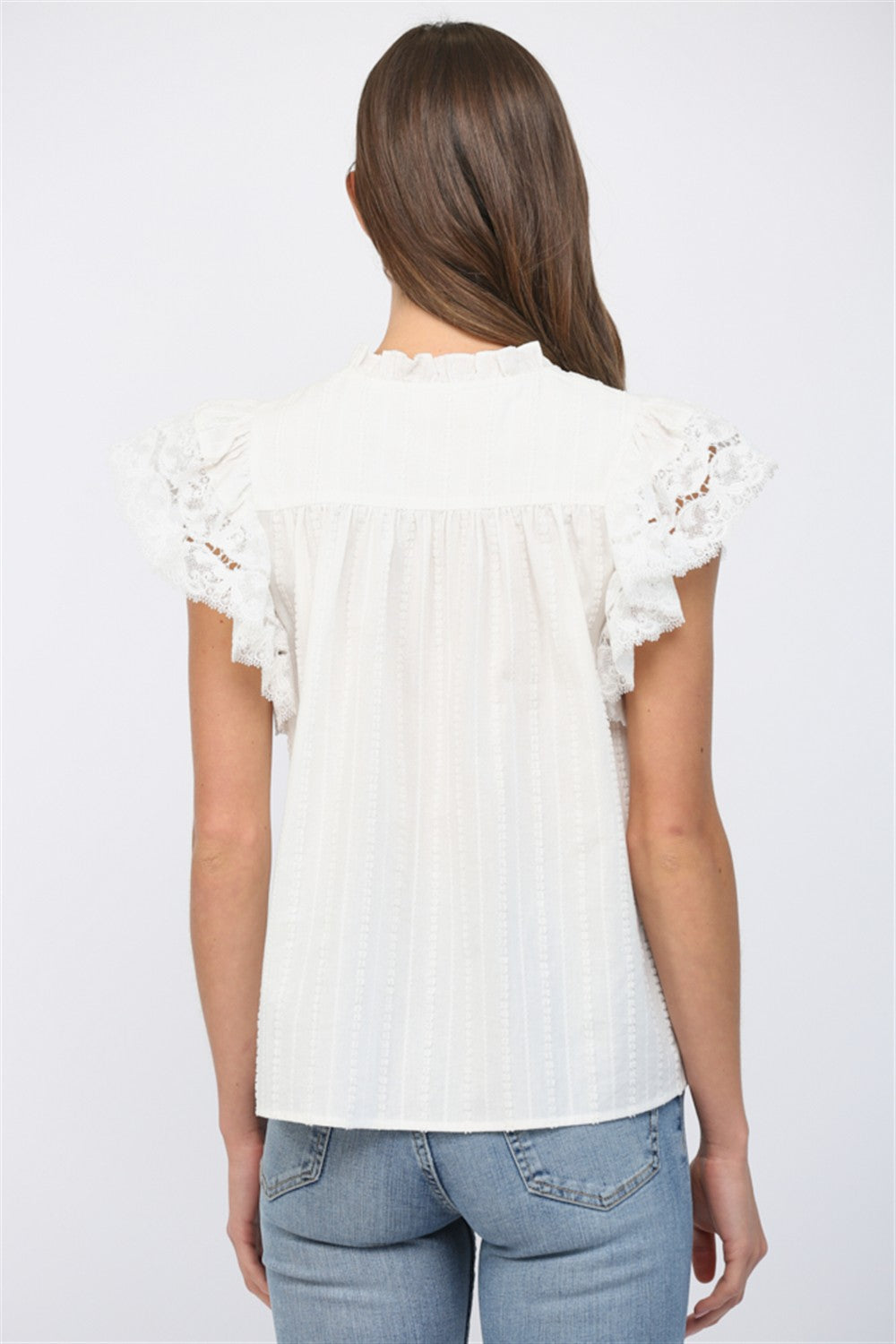 Ruffled short sleeve V neck top