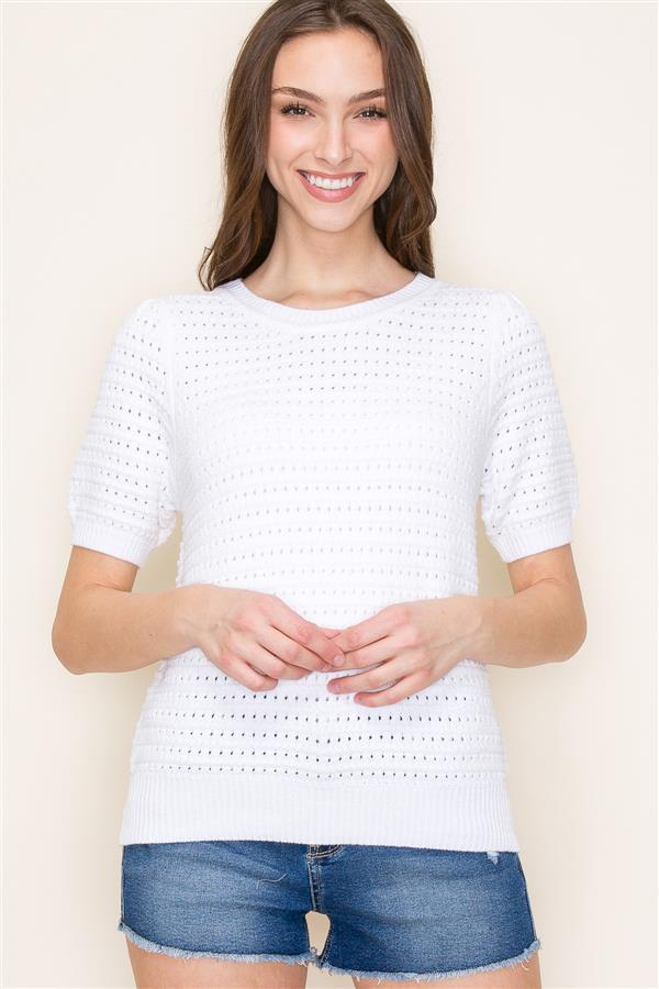 Pointelle Puff Sleeve Sweater