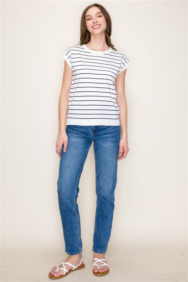 Striped Short Sleeve Sweater