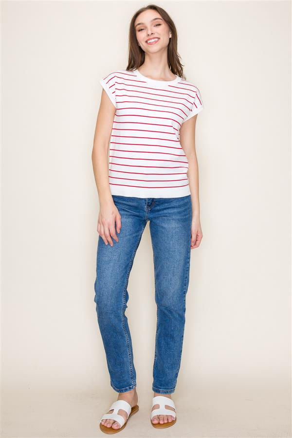 Striped Short Sleeve Sweater