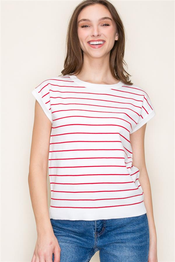 Striped Short Sleeve Sweater