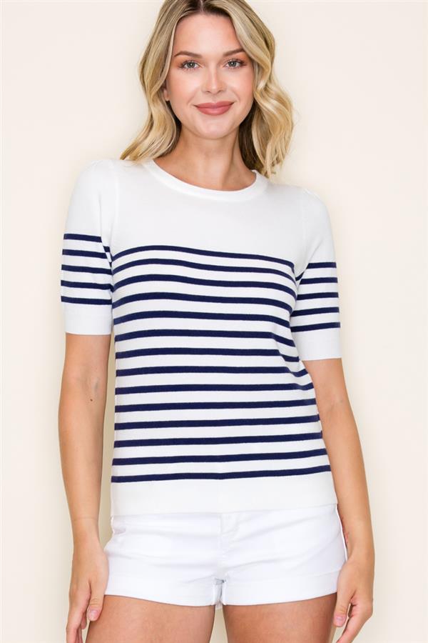 Striped Crew Neck Pullover Sweater