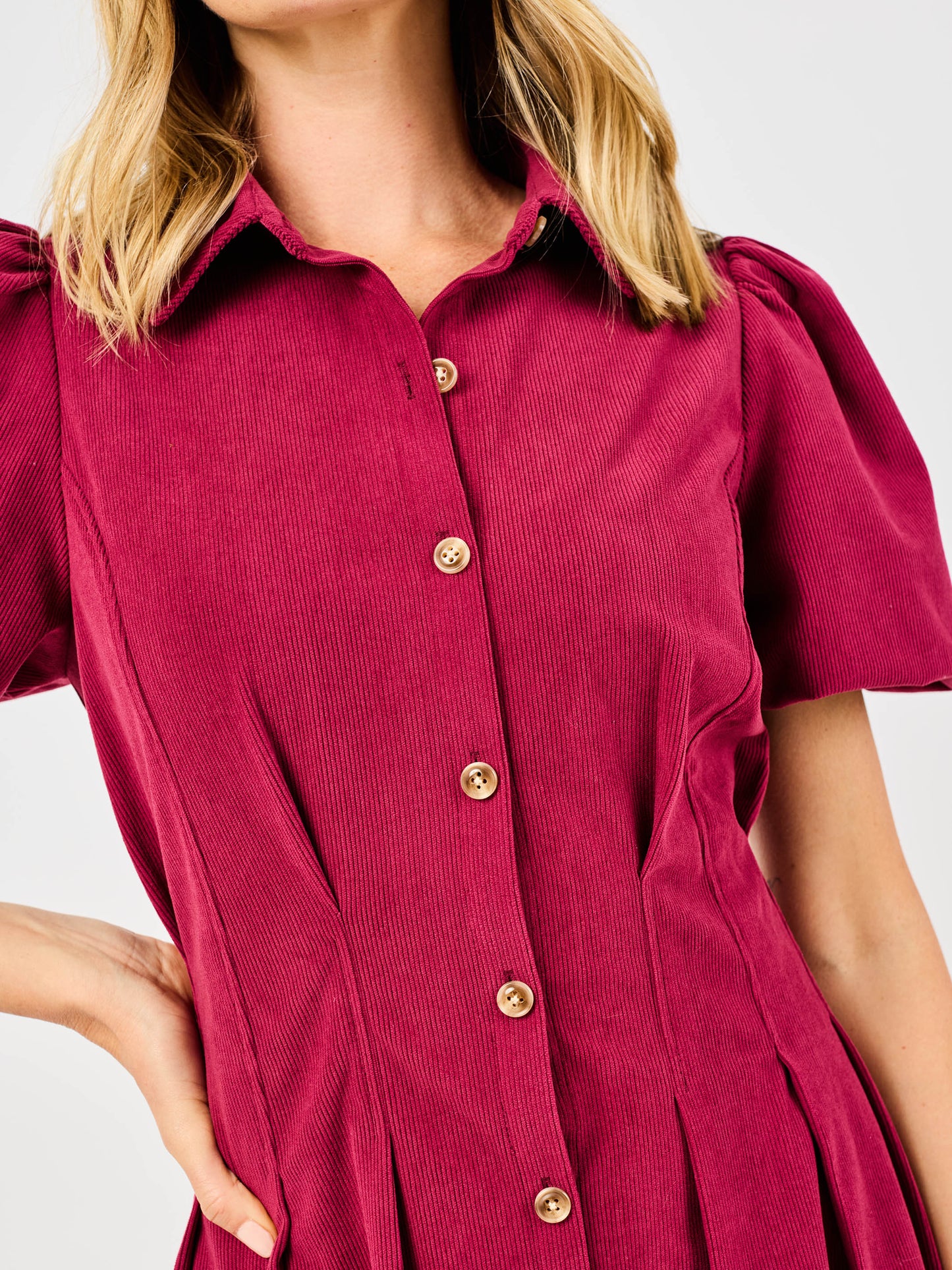 Maroon Puff Sleeve Dress