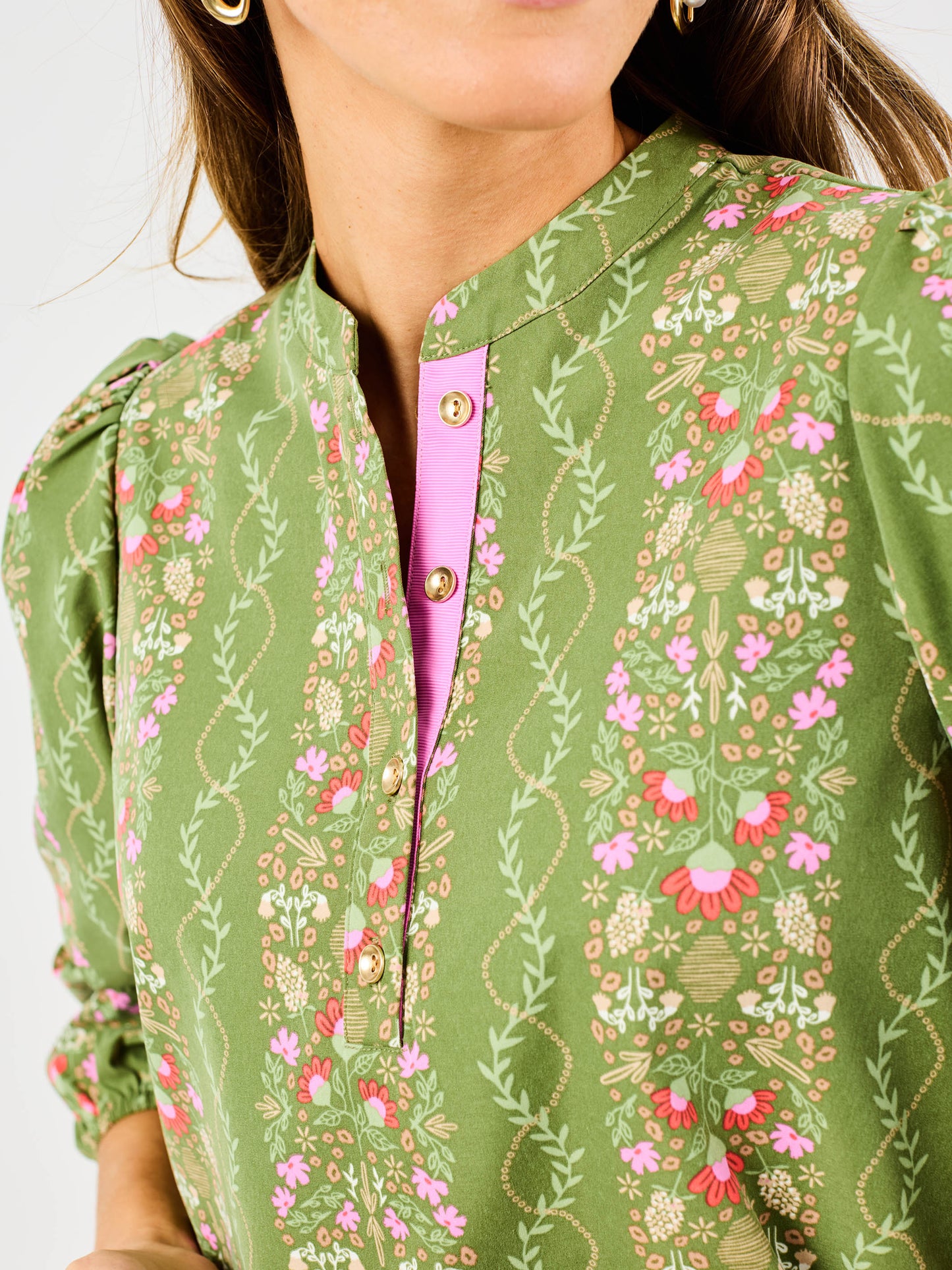 Green Floral Long Sleeve Top