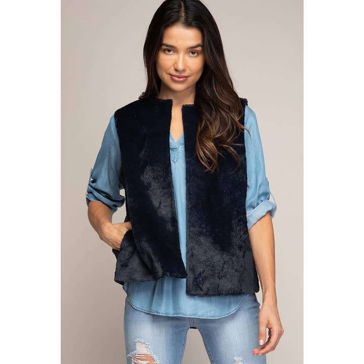 Navy Faux Fur Vest