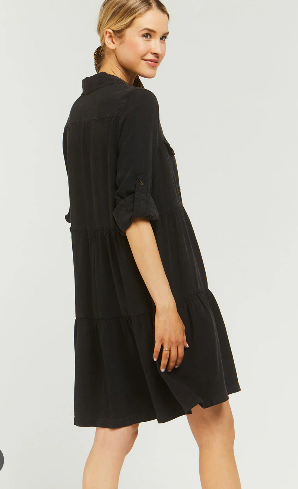 Black Bree Rolled Tab Dress