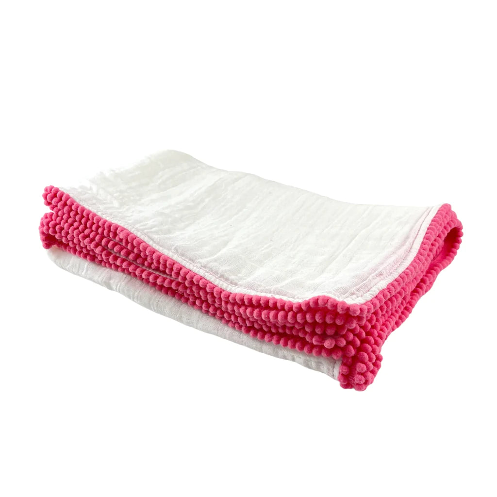 Swaddle baby blanket pompom edge