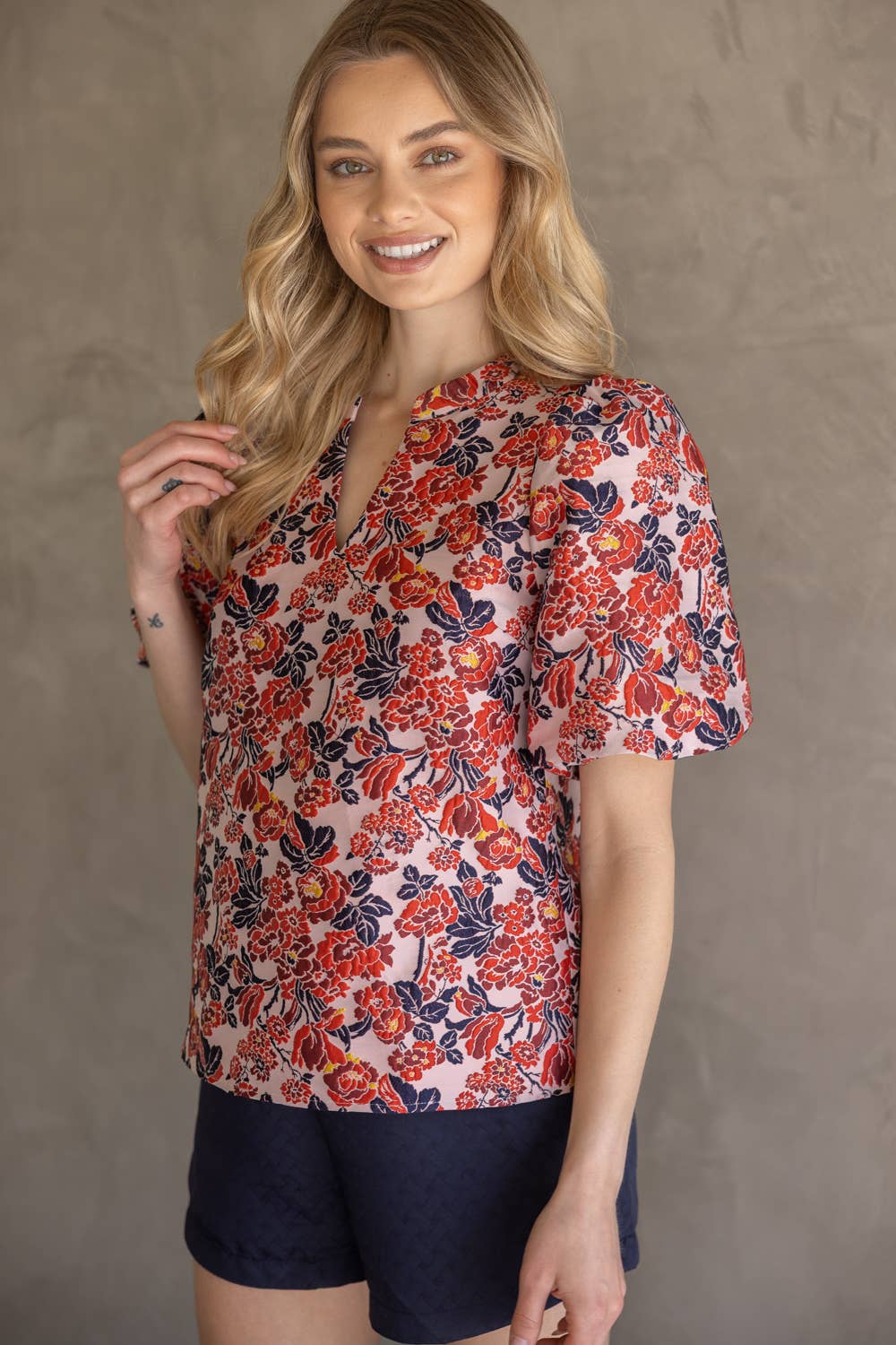 35776 Multi Color Floral Jaquard Top