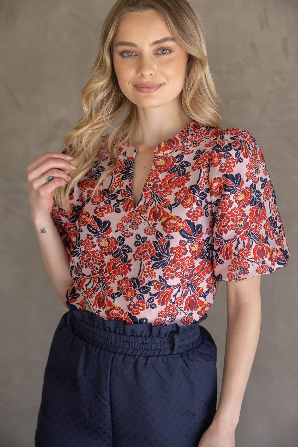 35776 Multi Color Floral Jaquard Top