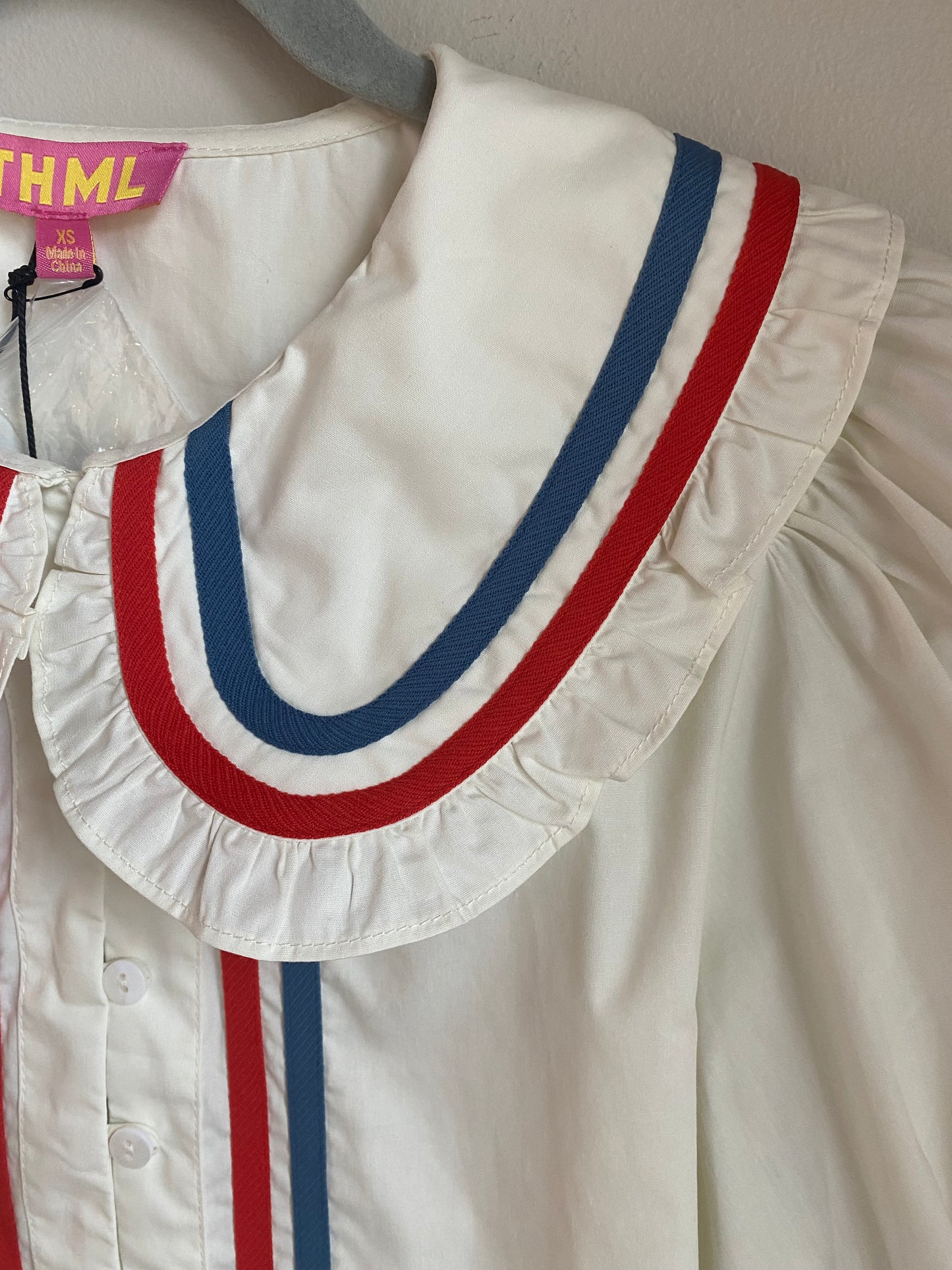 puff sleeve button up top