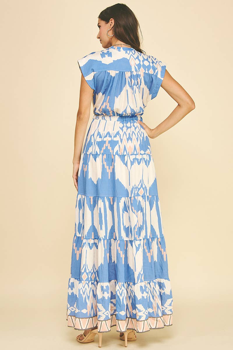 GEOMETRIC PATTERN TIERED MAXI DRESS
