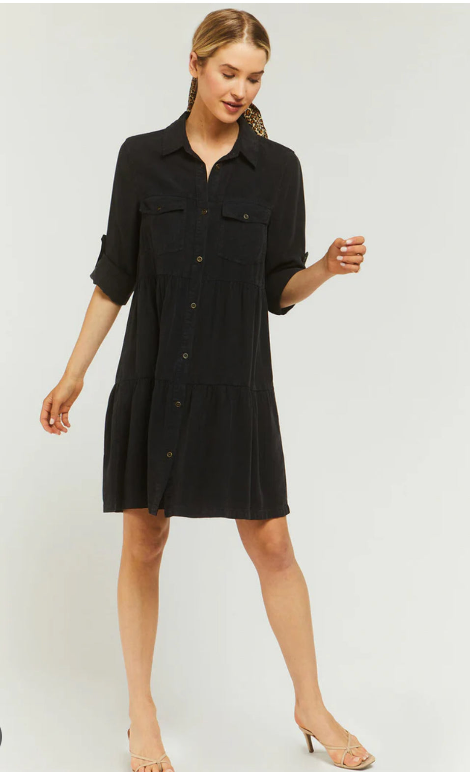 Black Bree Rolled Tab Dress