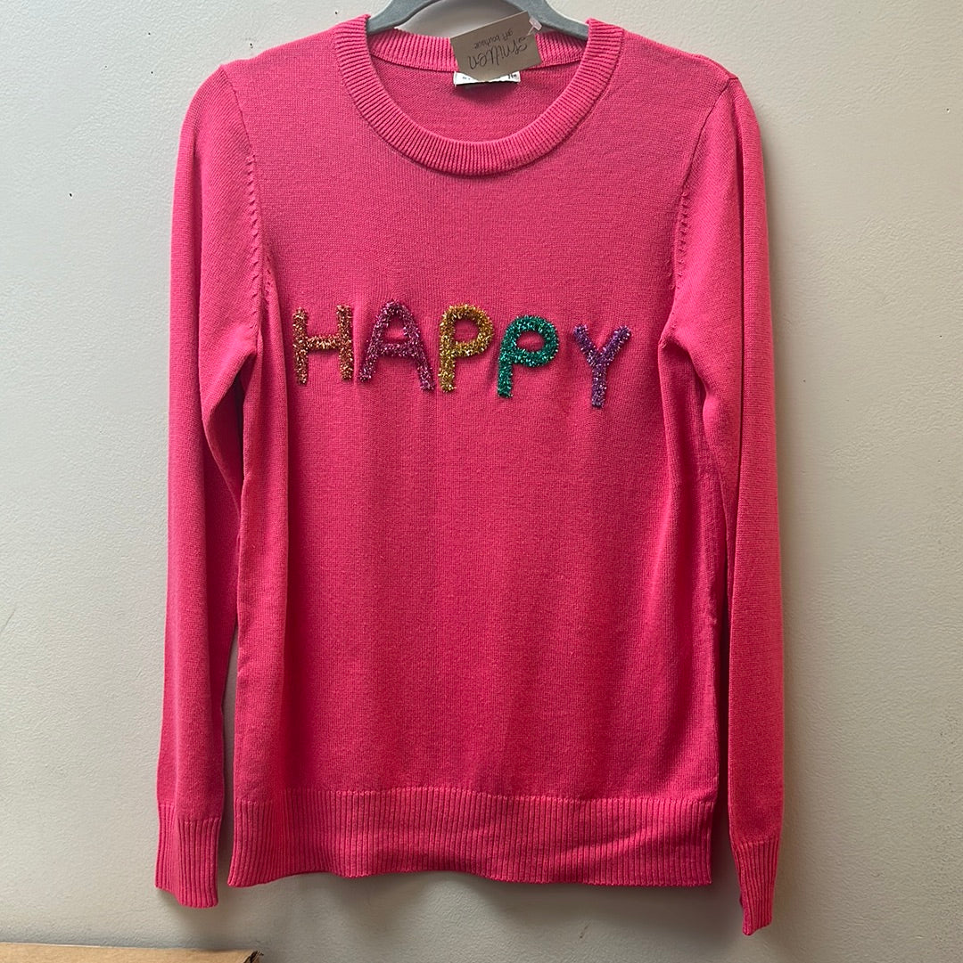 Happy Glitter Letter Sweater