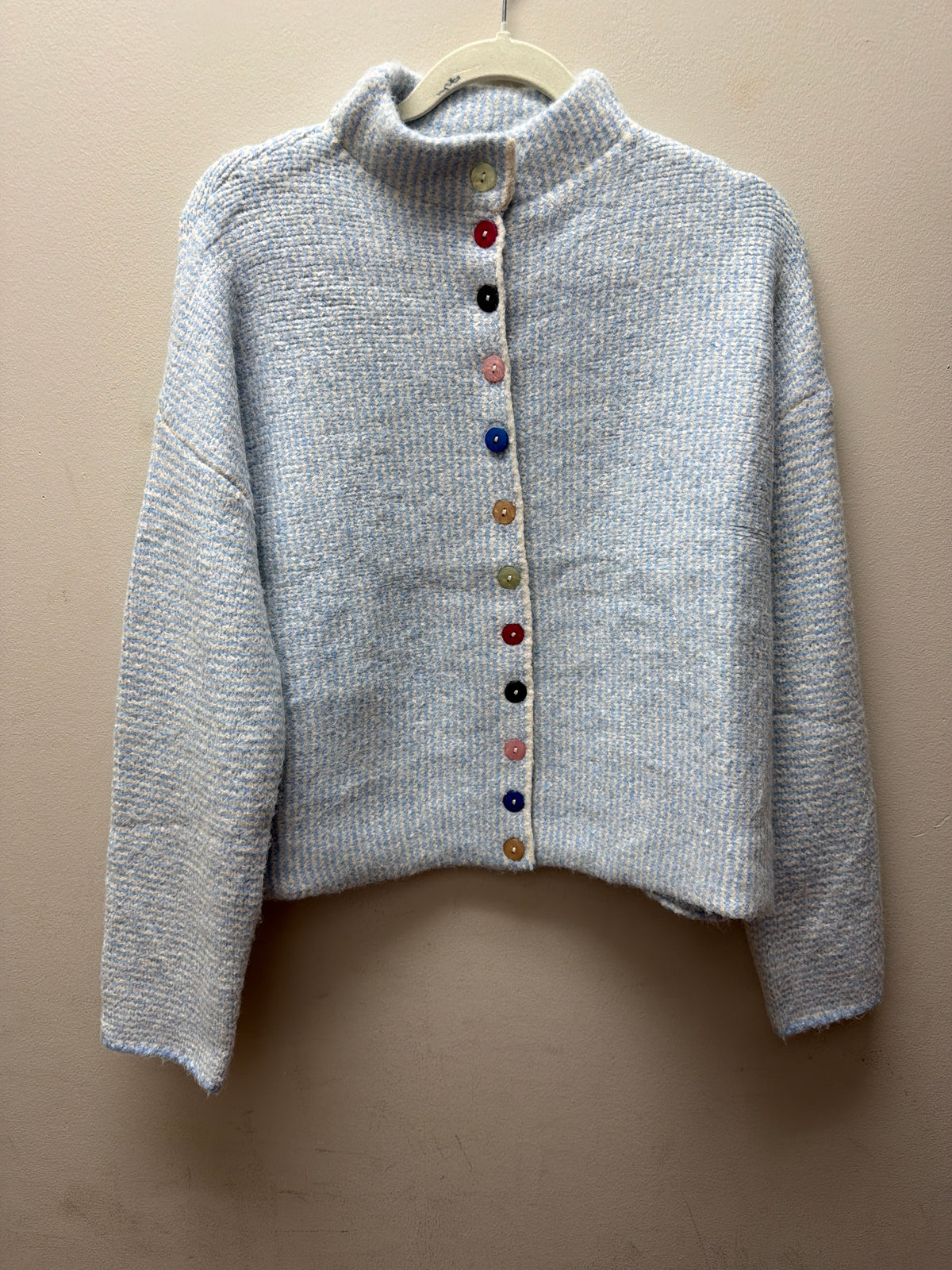 Striped Sweater Cardigan with Colorful Buttons