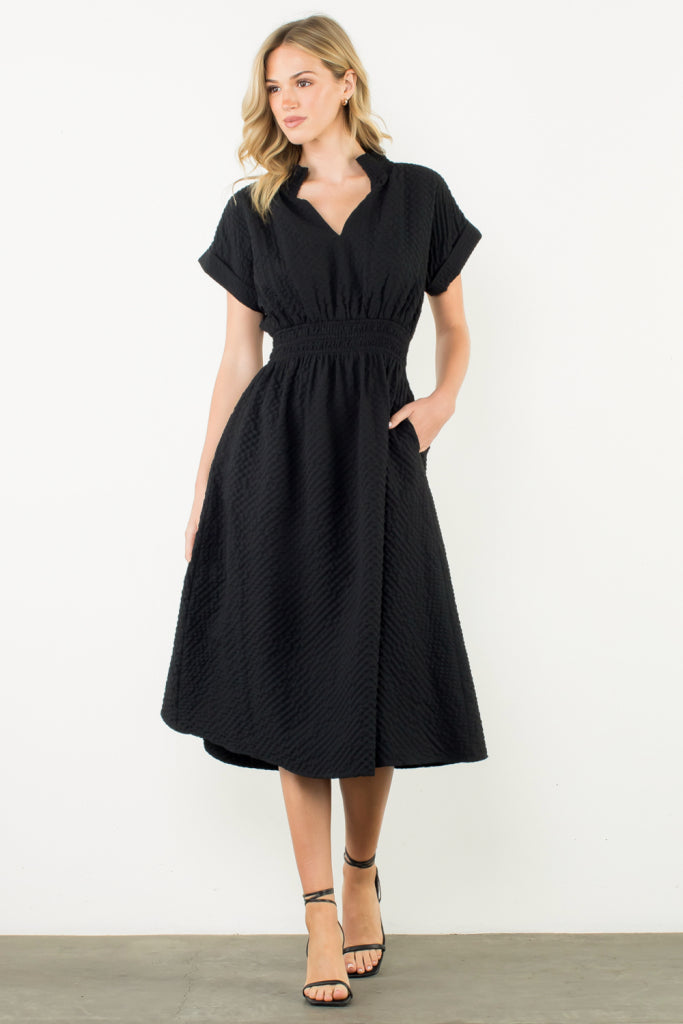 S/S Textured Black Midi