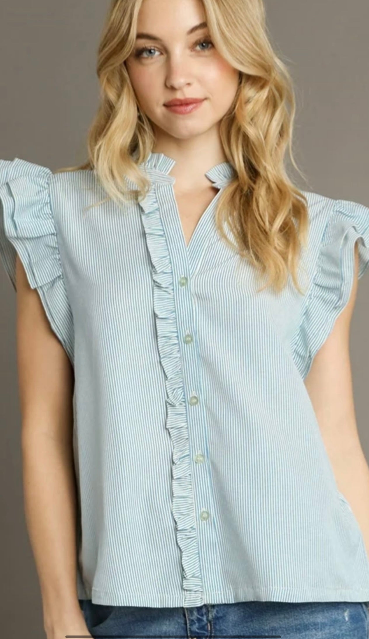 Striped Blouse With Flutter Sleeves