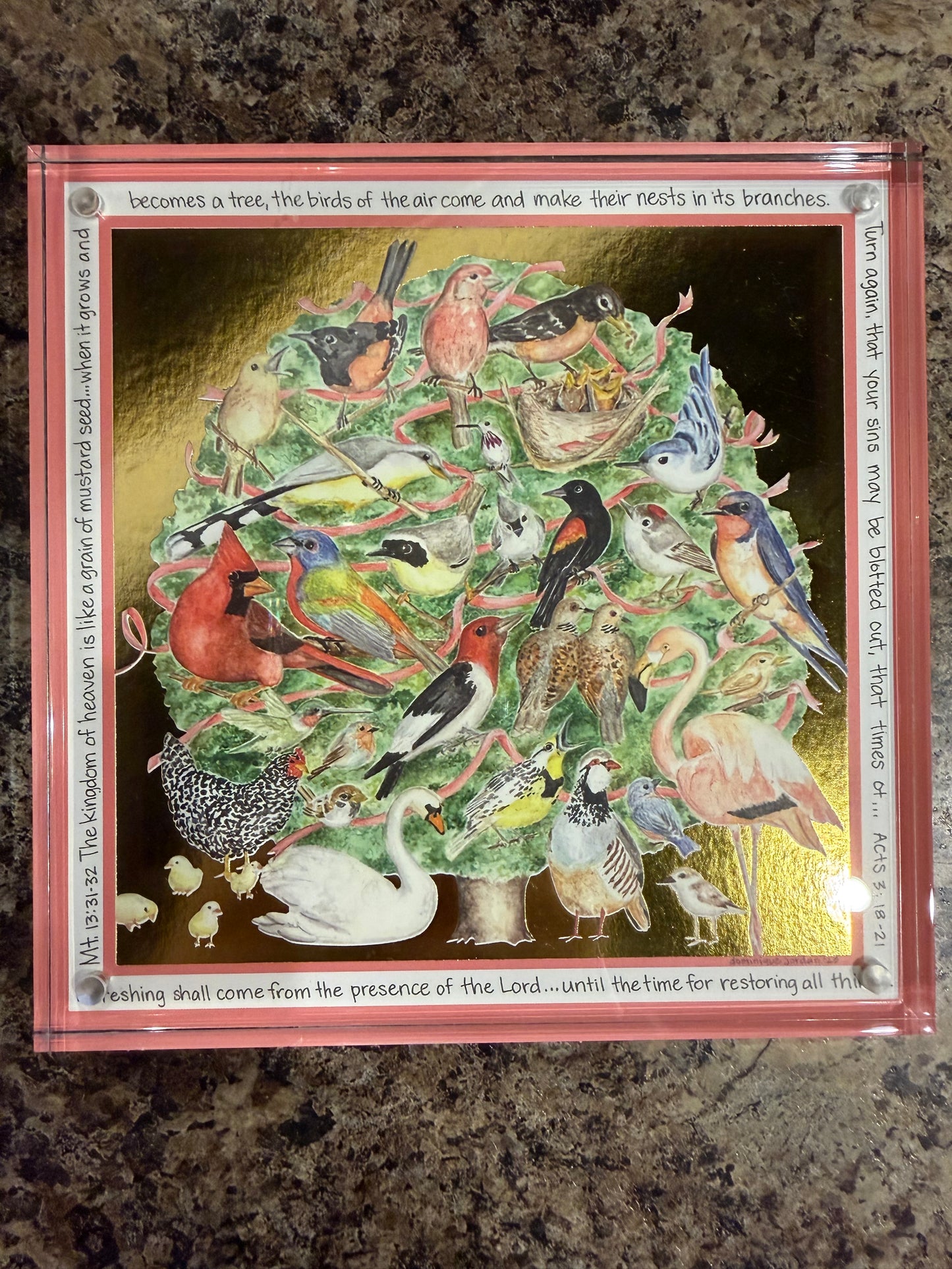 6 x 6 Acrylic frame w/ birds in a tree