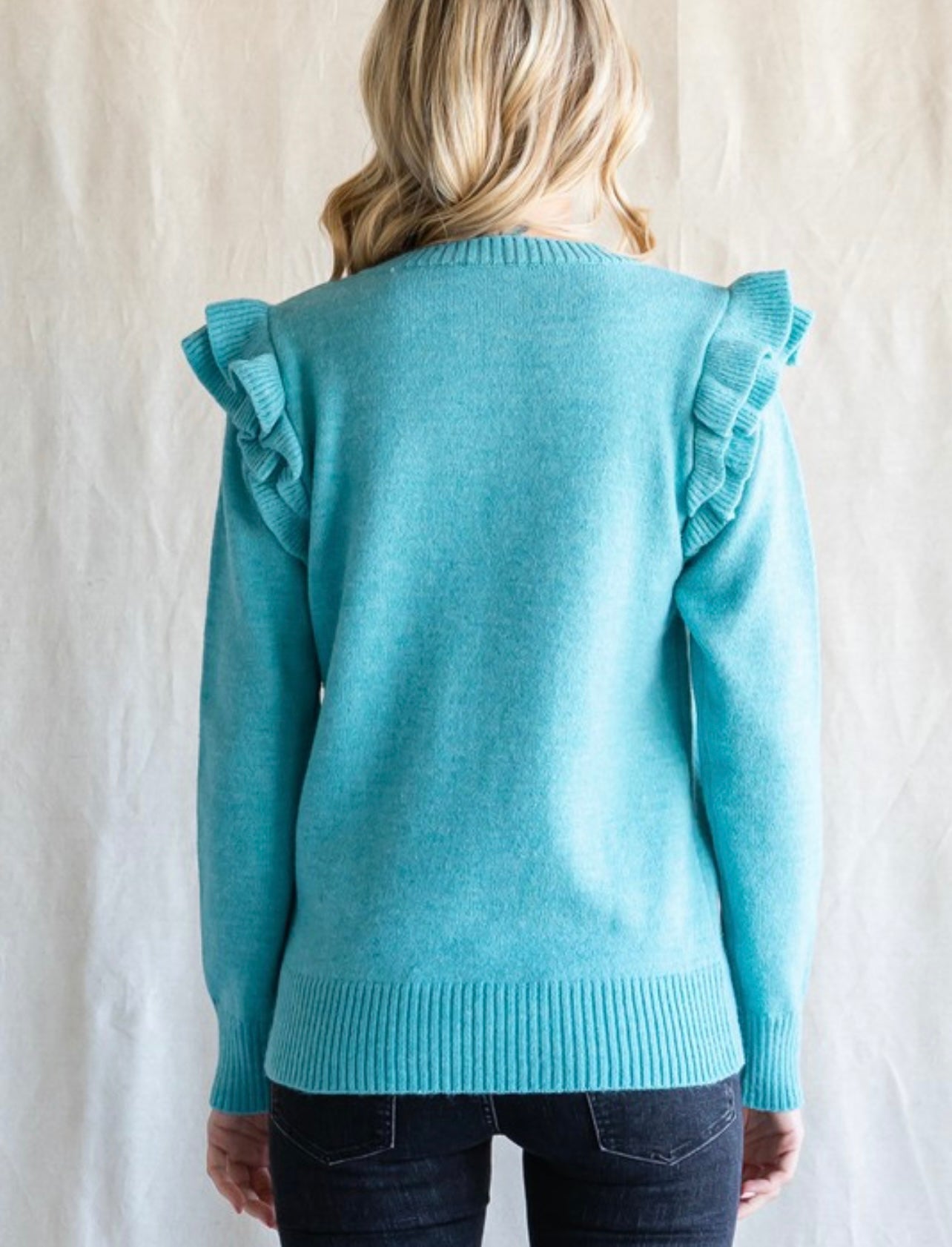 Solid Ruffle Cap Shoulder Sweater