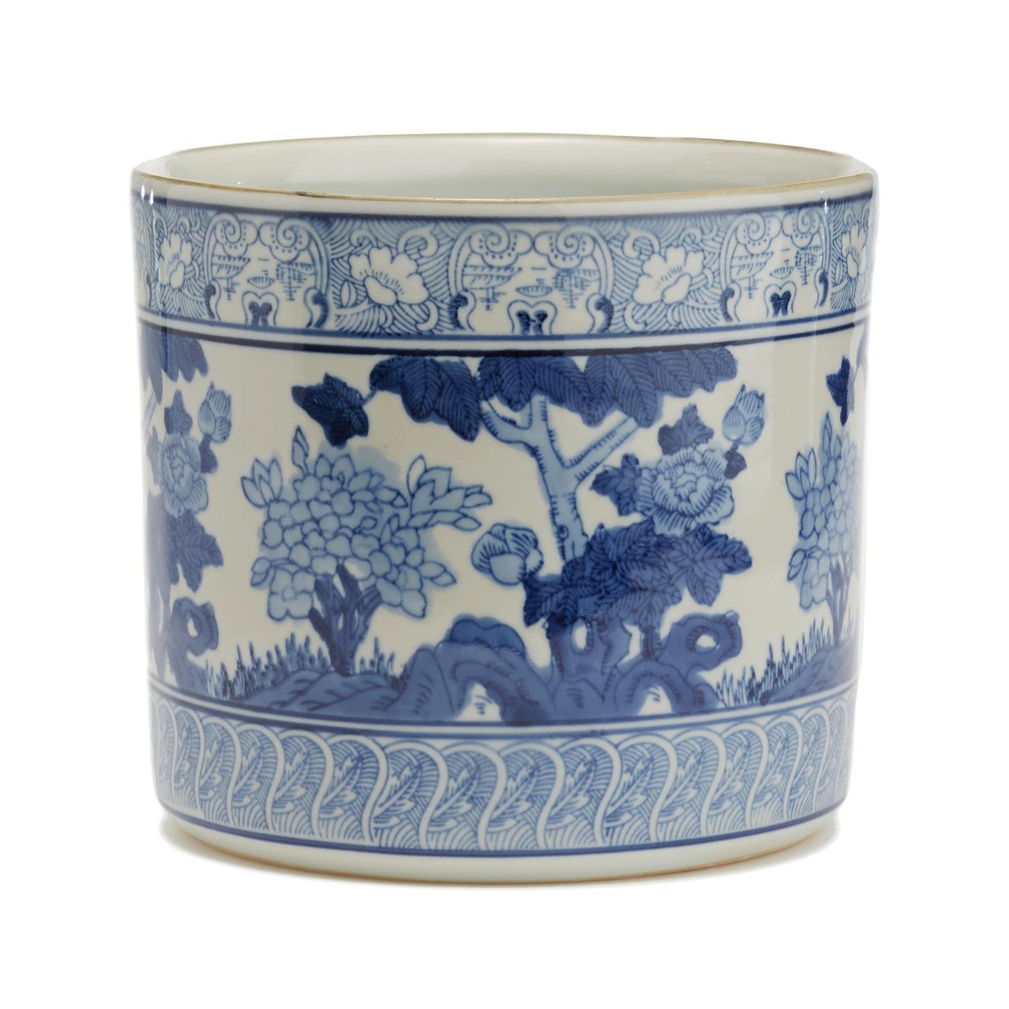 Blue/White Garden Scene Vase