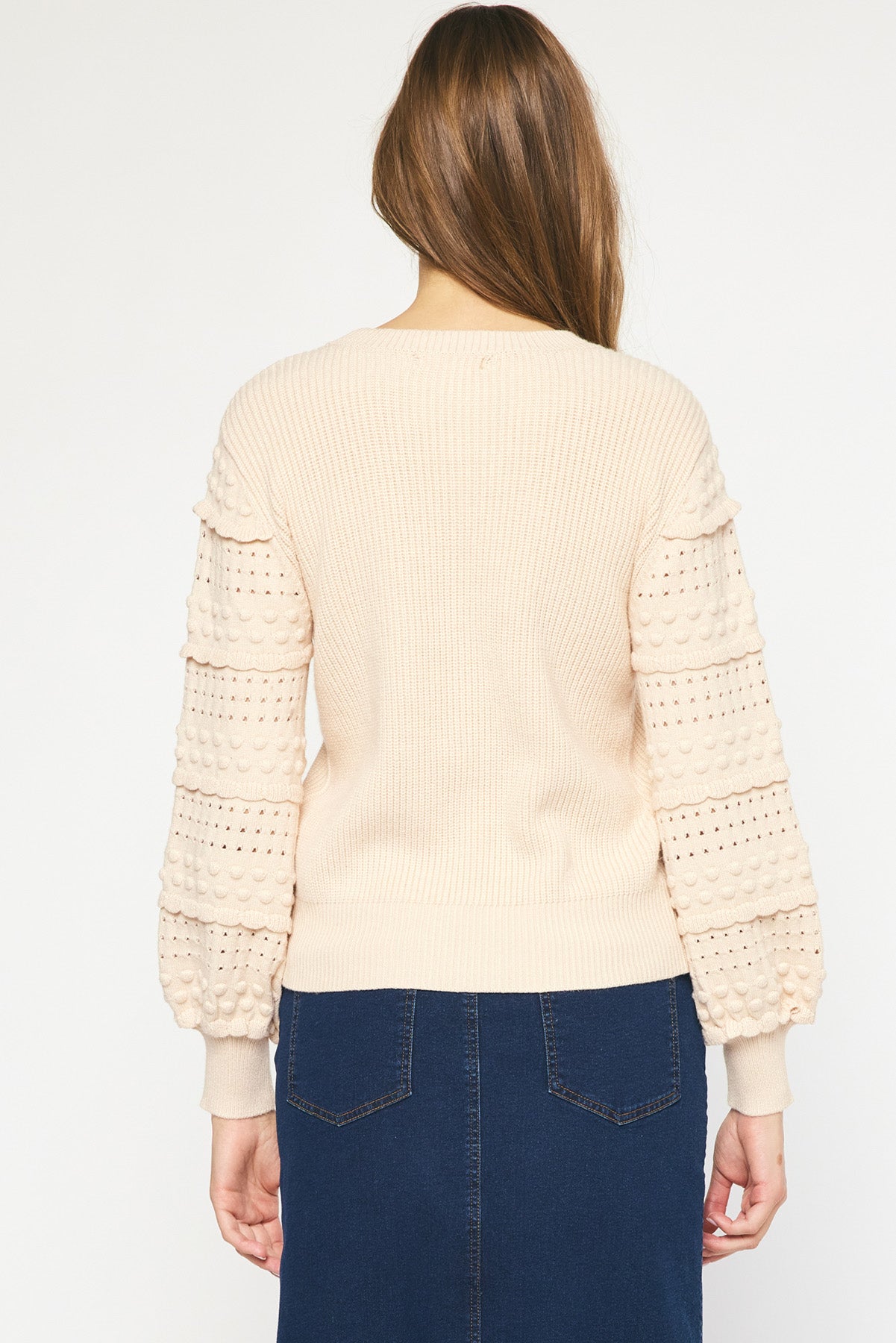 Textured Sleeve Puff Sweater