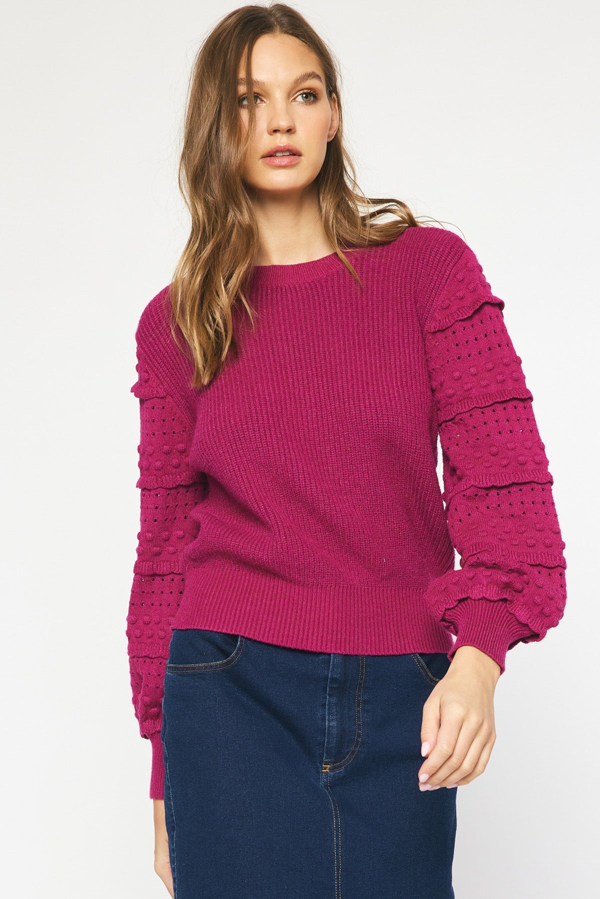 Textured Sleeve Puff Sweater