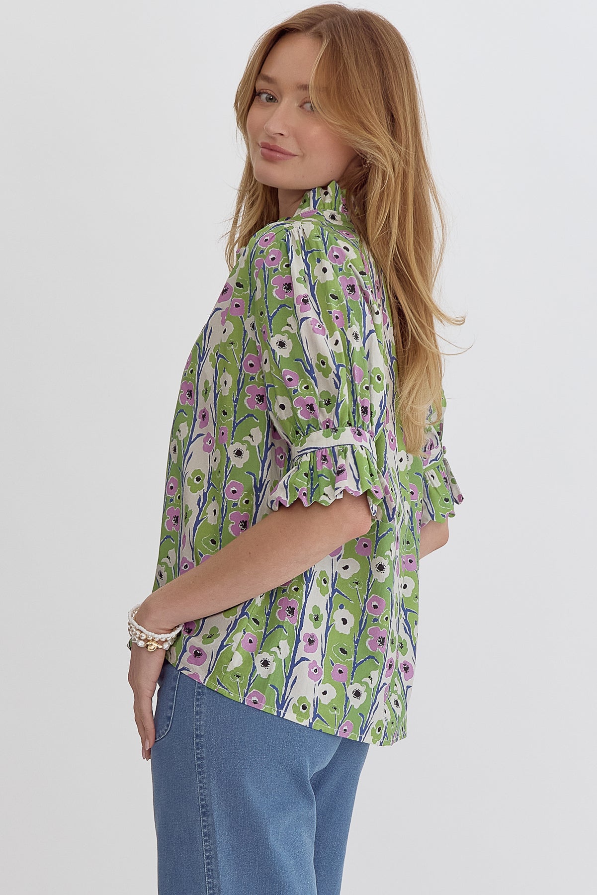 Floral Ruffle Sleeve & Neck Top