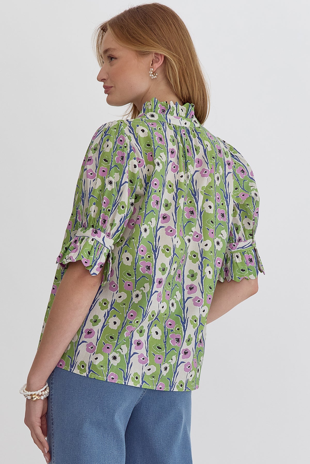 Floral Ruffle Sleeve & Neck Top