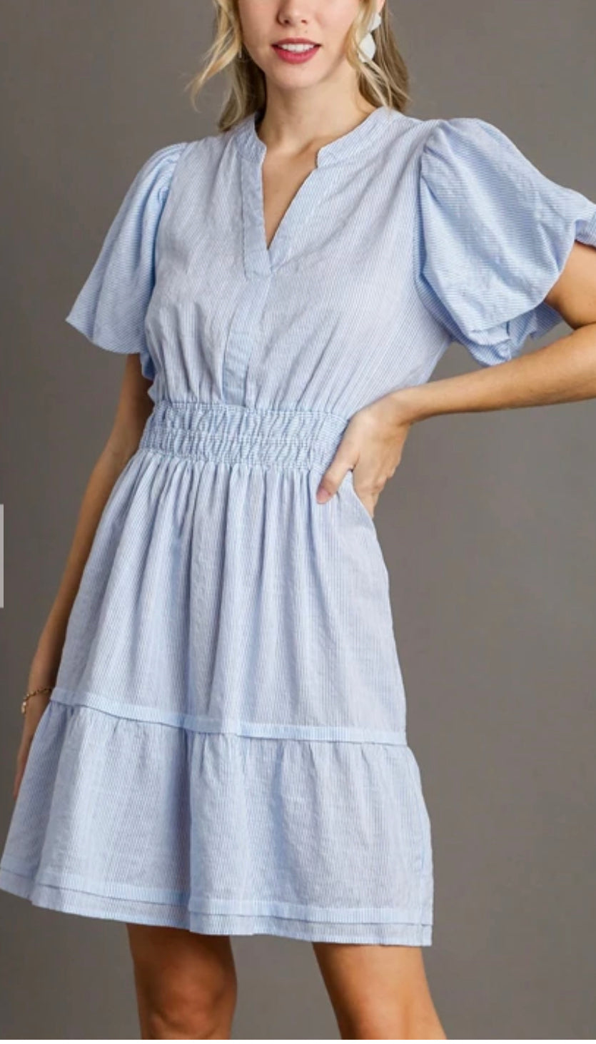 Stripe mini dress with smocked