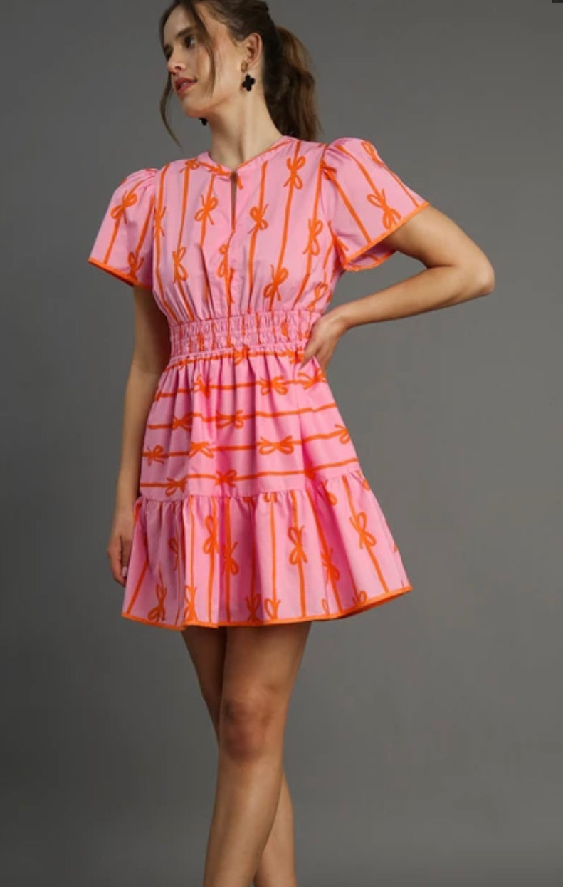 Ribbon print tiered dress