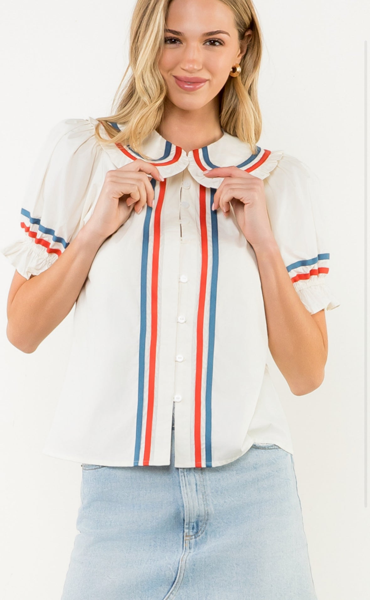 puff sleeve button up top