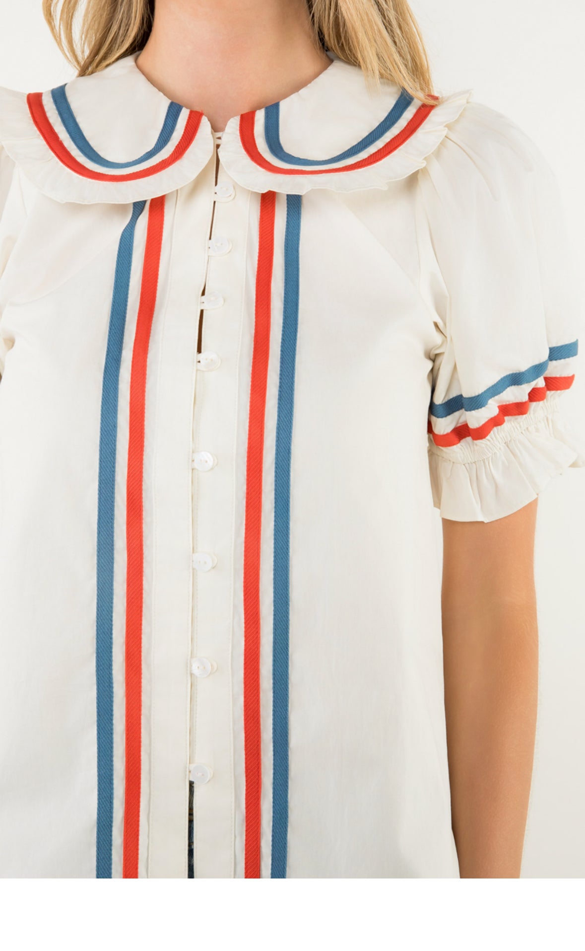 puff sleeve button up top