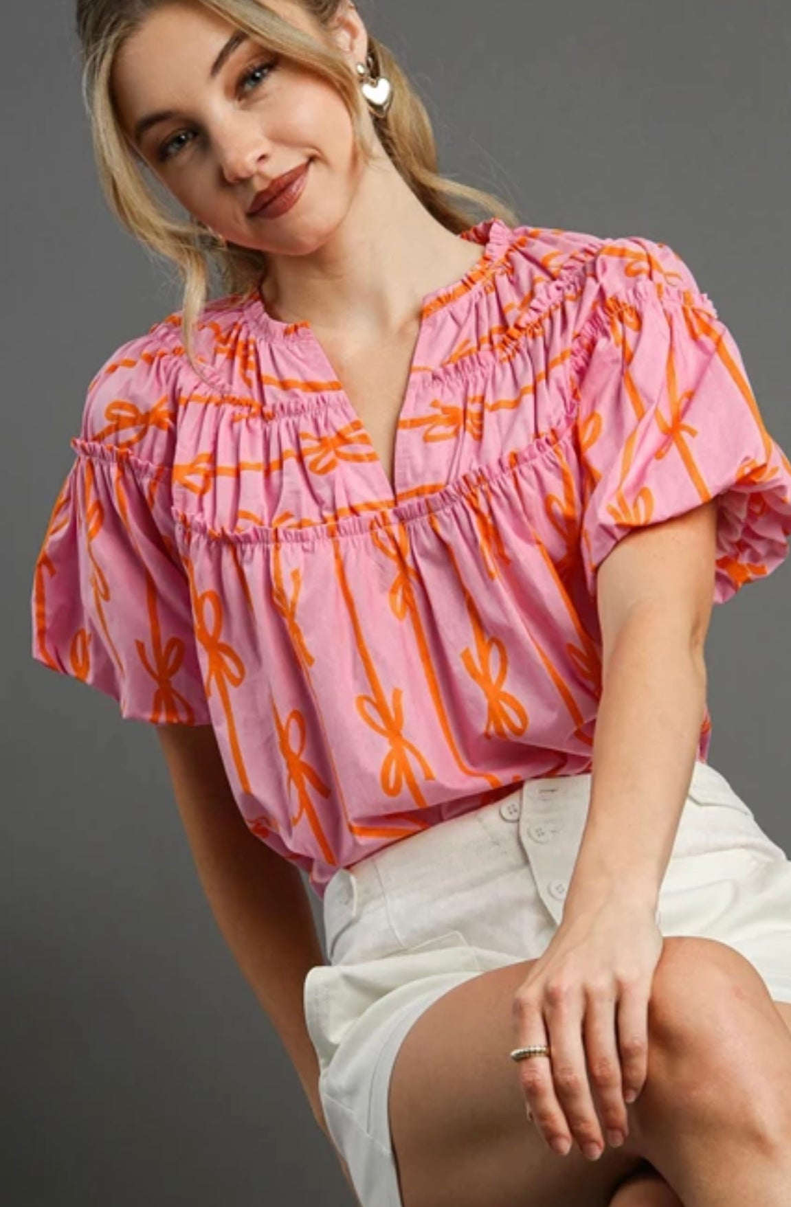Bubble pink ribbon print top