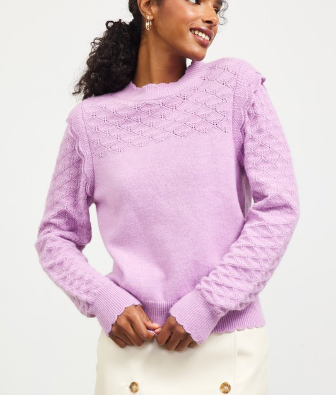 Ruffle Sleeve Pointelle Sweater