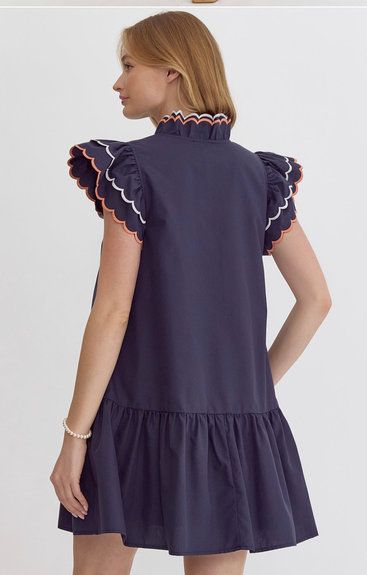 navy dress with orange