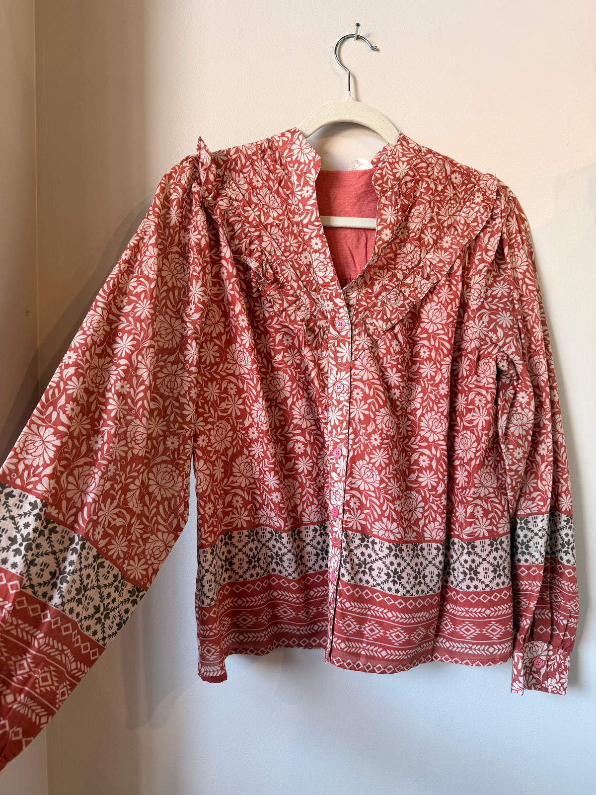 Border Print Ruffled Top