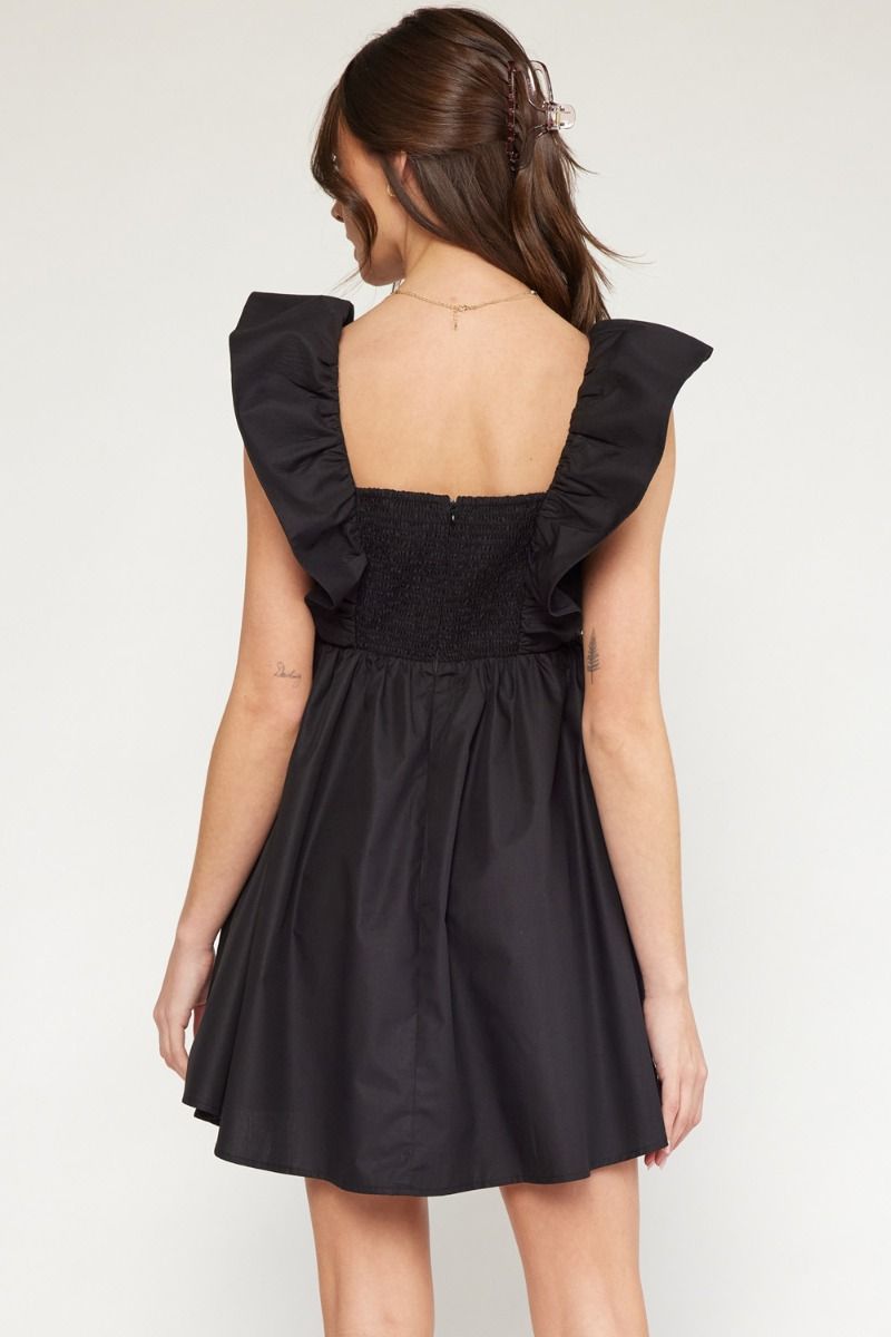 Ruffle Sleeve Dress With Ruching
