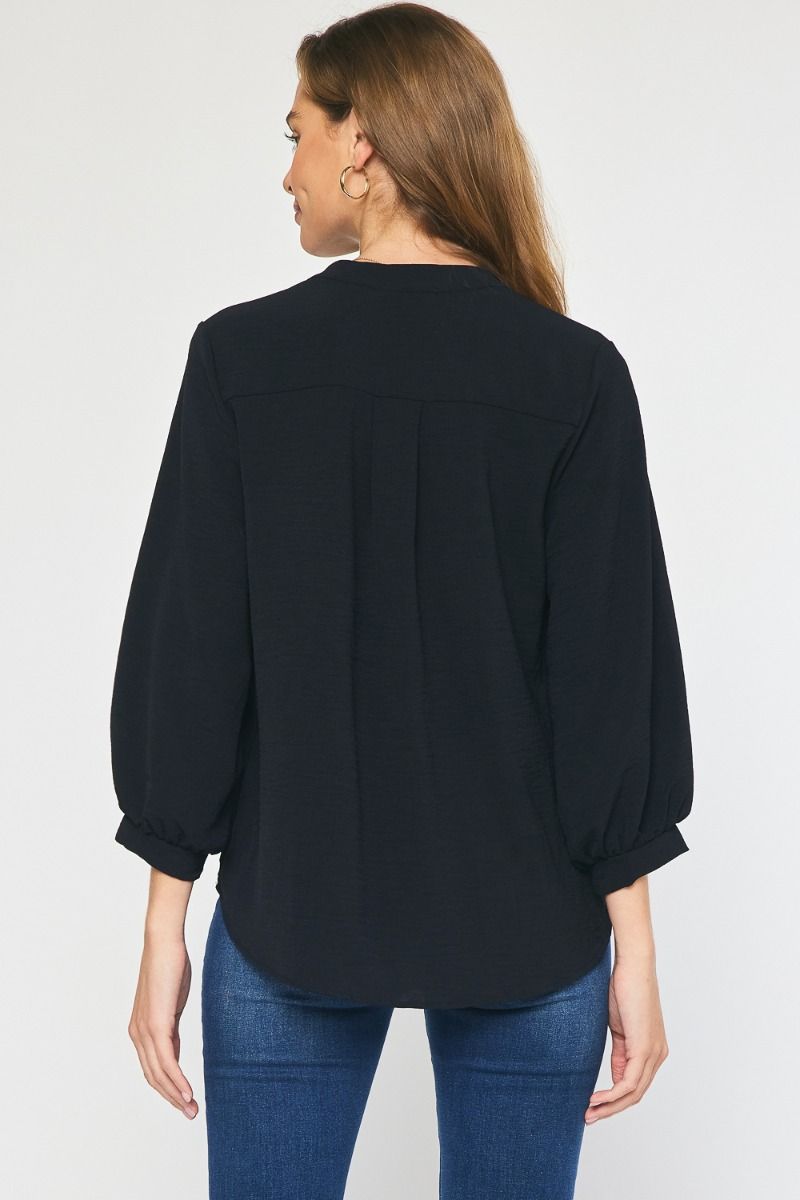 Solid 3/4 Slv V-neck Top