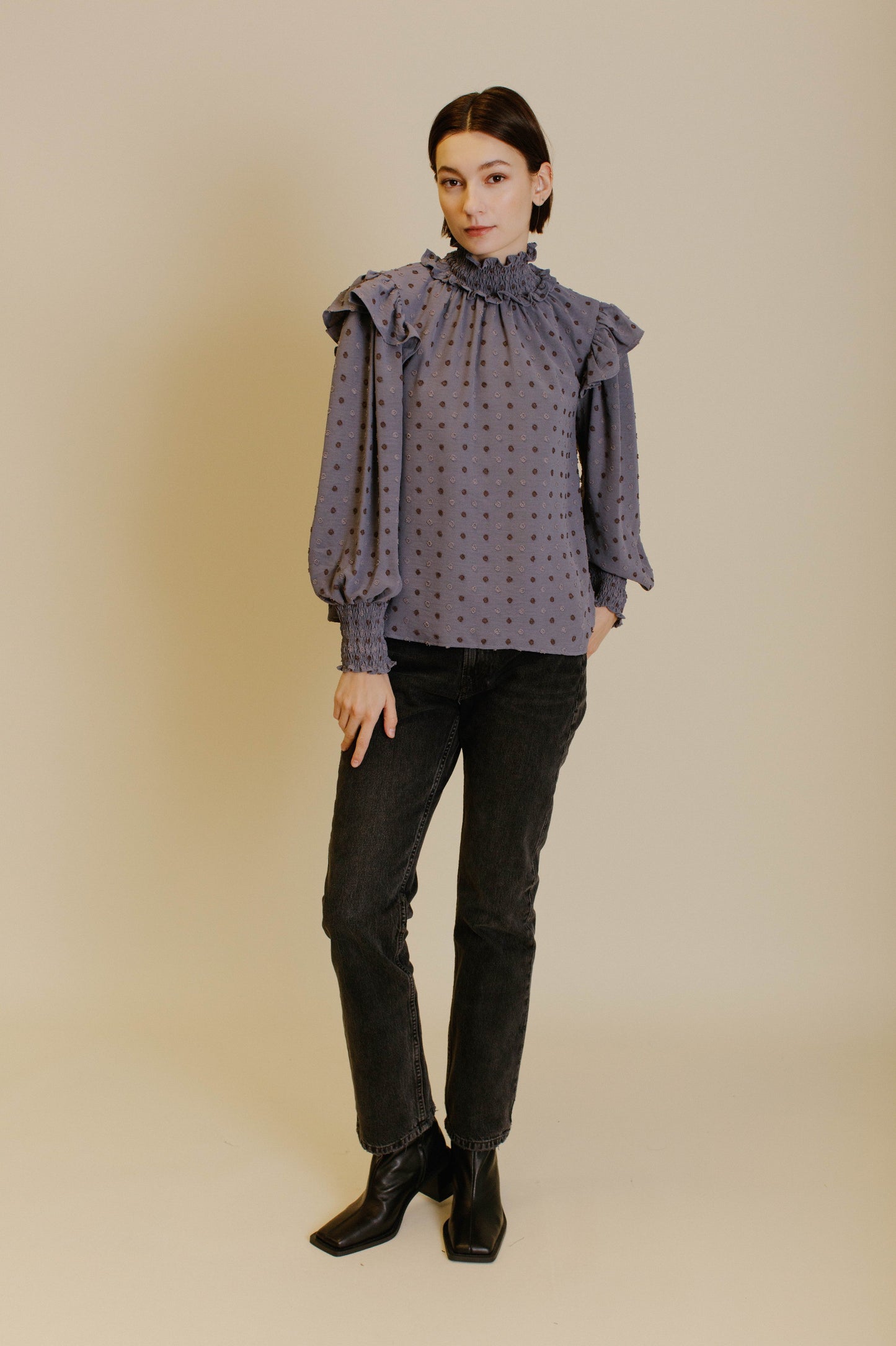 Swiss Dot Smocked Blouse