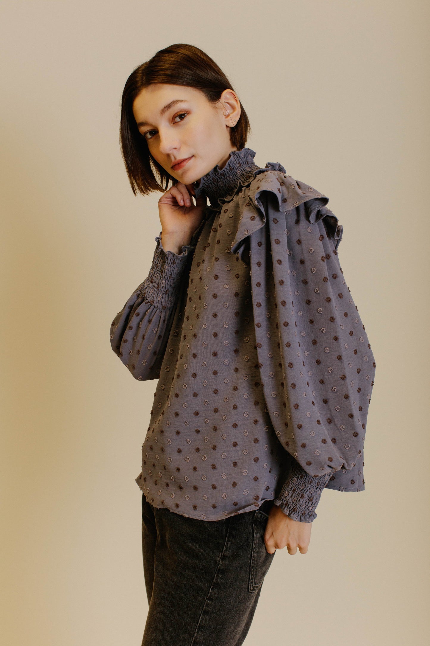 Swiss Dot Smocked Blouse