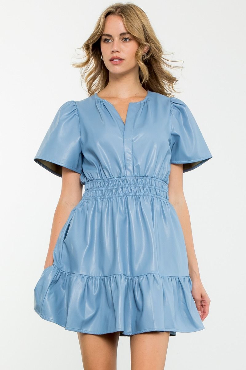 Short Sleeve Leather Dress