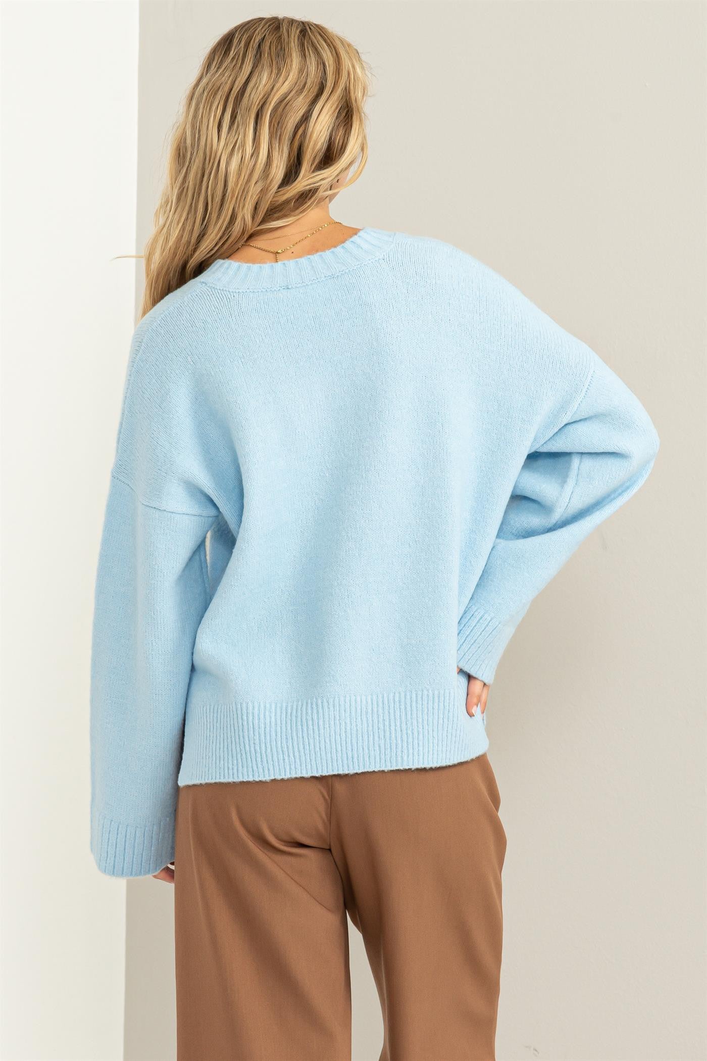 V-neck Wide Sleeve Sweater
