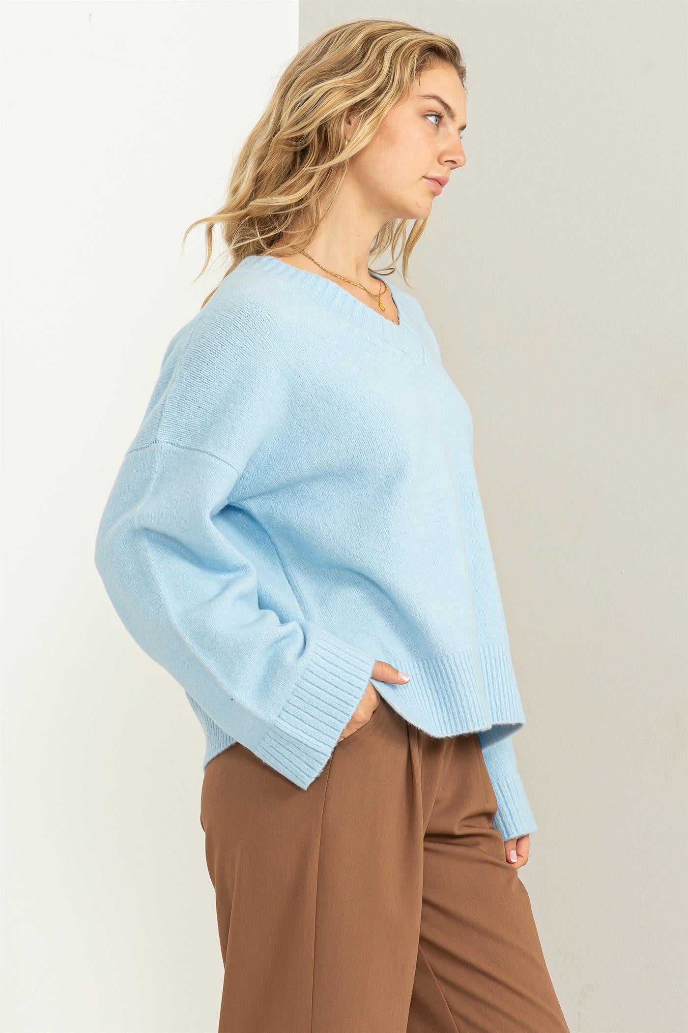 V-neck Wide Sleeve Sweater