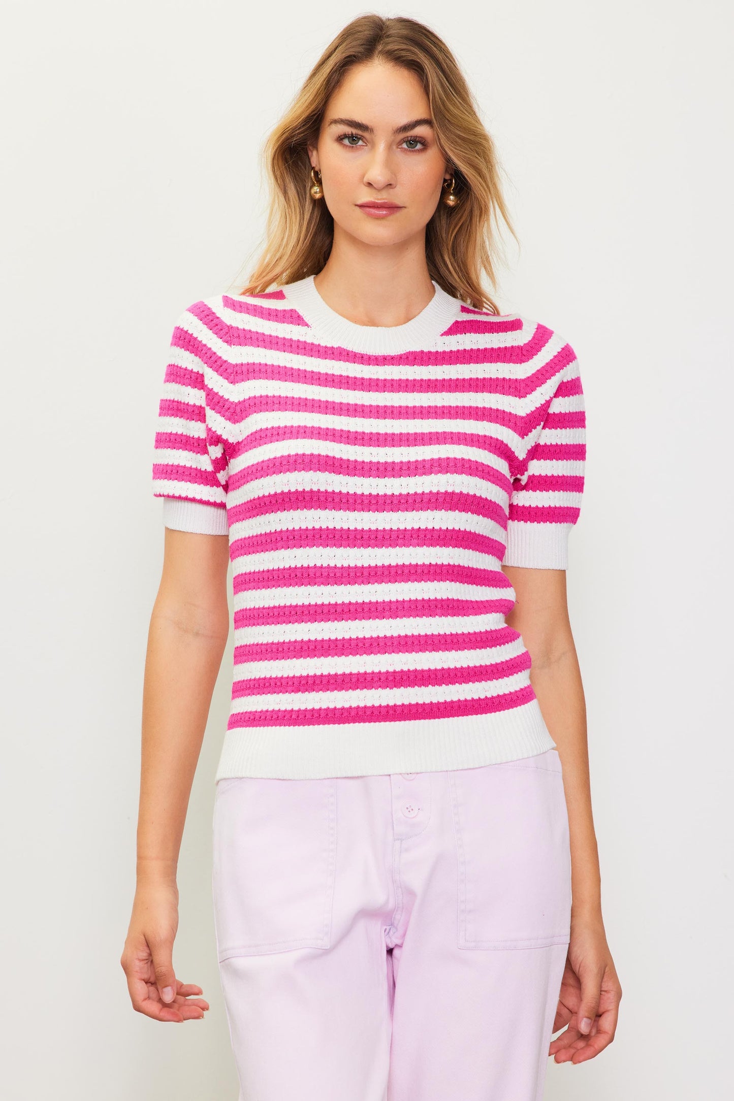 Short Sleeve Striped Sweater
