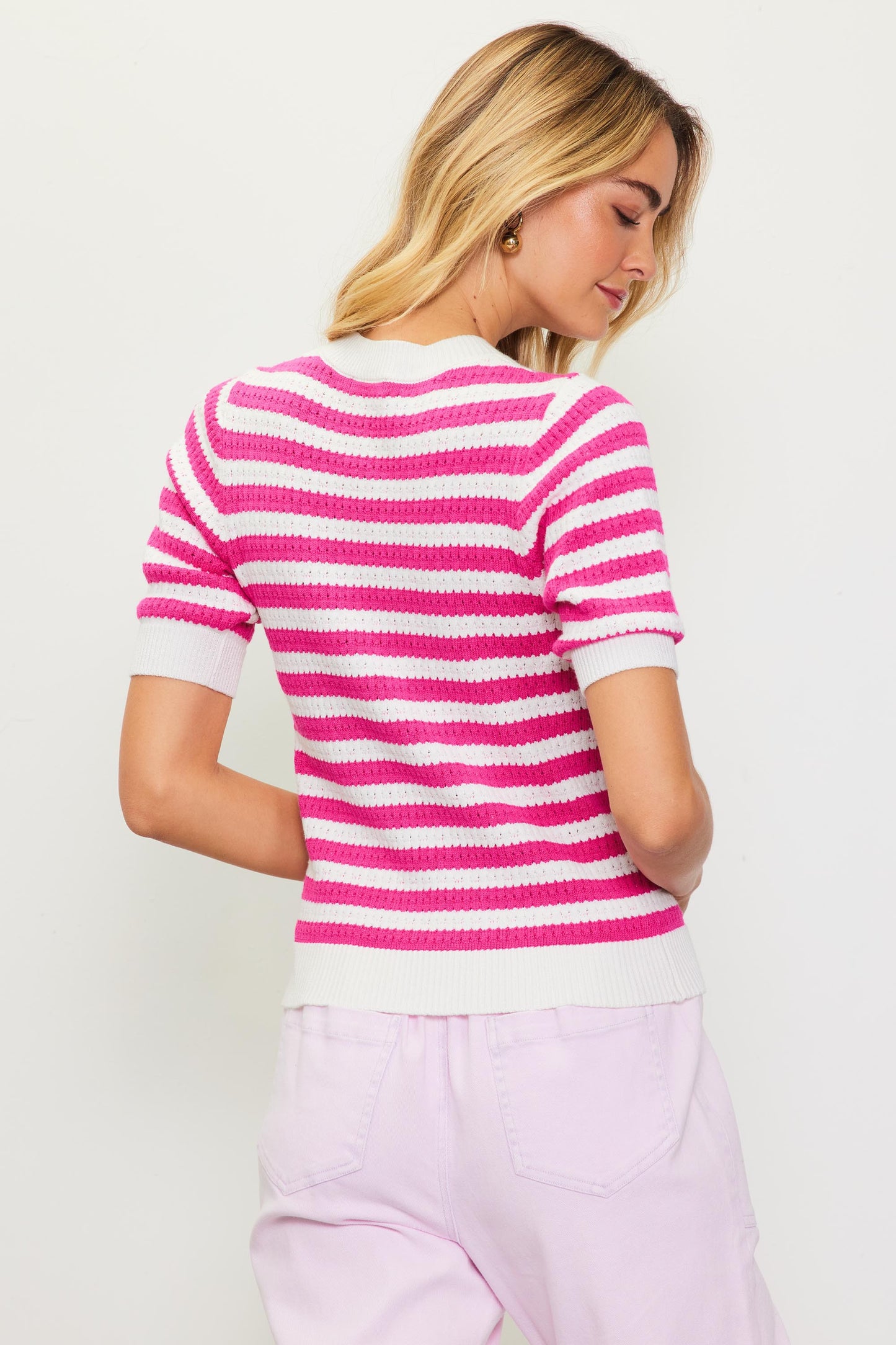 Short Sleeve Striped Sweater